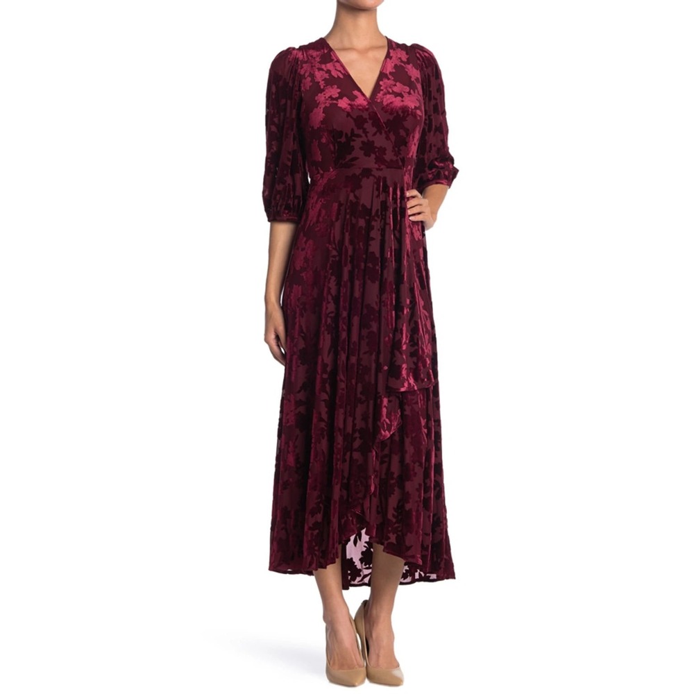 Calvin Klein Womens Romantic Floral Burnout High-Low Midi Dress Size 8 Classic